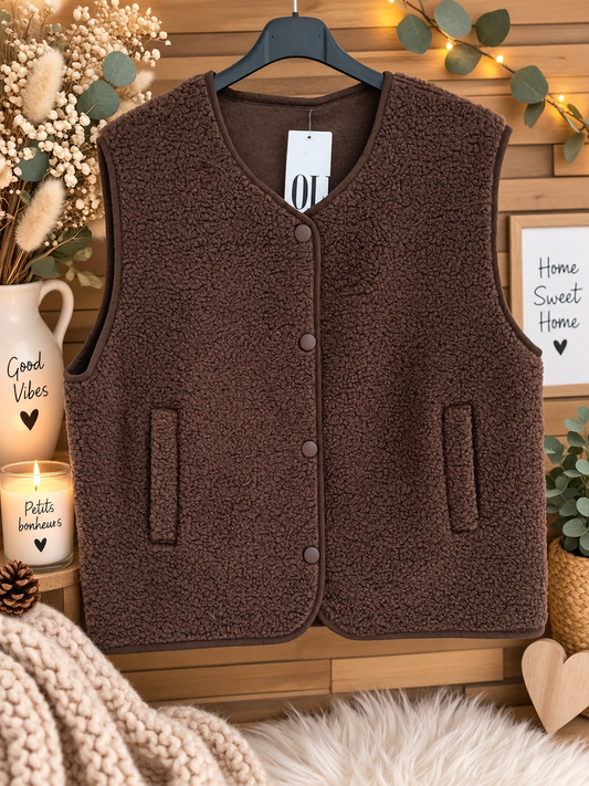 Gilet sans manches effet mouton choco