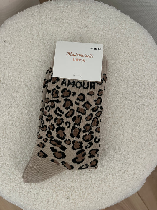 Chaussette léopard beige