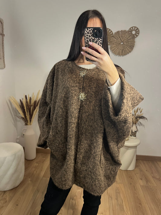 Veste feutrine marron broche