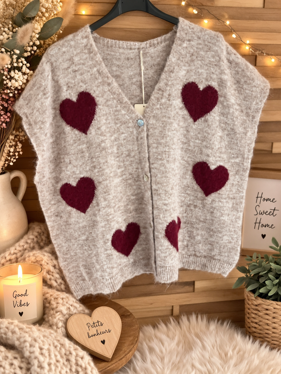 Gilet sans manche curvy cœur bordeaux