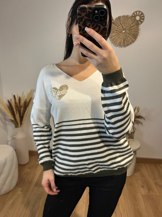 Pull marinière kaki
