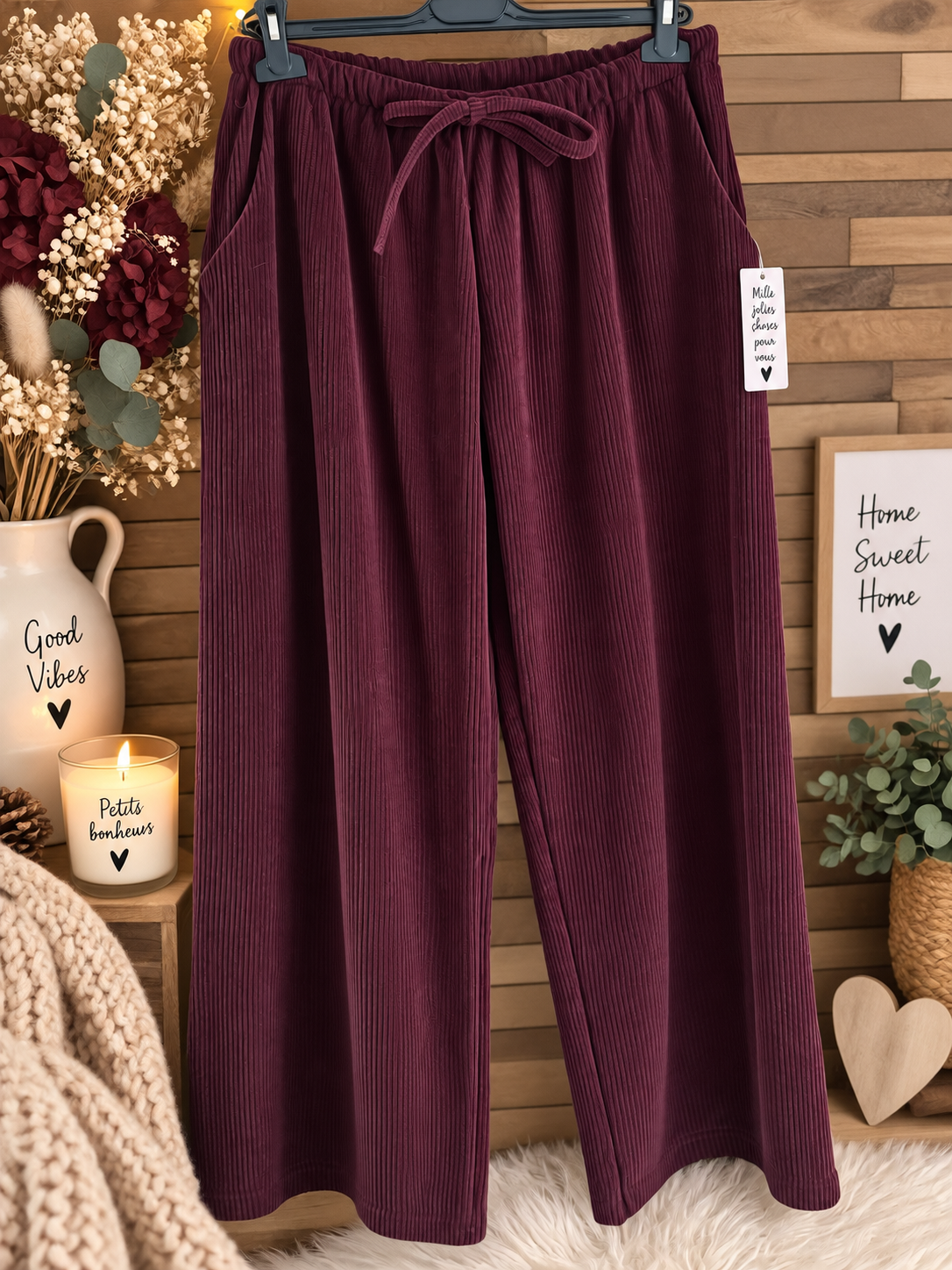 Pantalon velours côtelé bordeaux