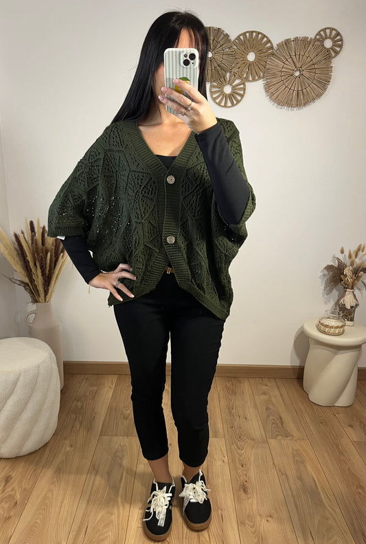 Gilet crochet kaki