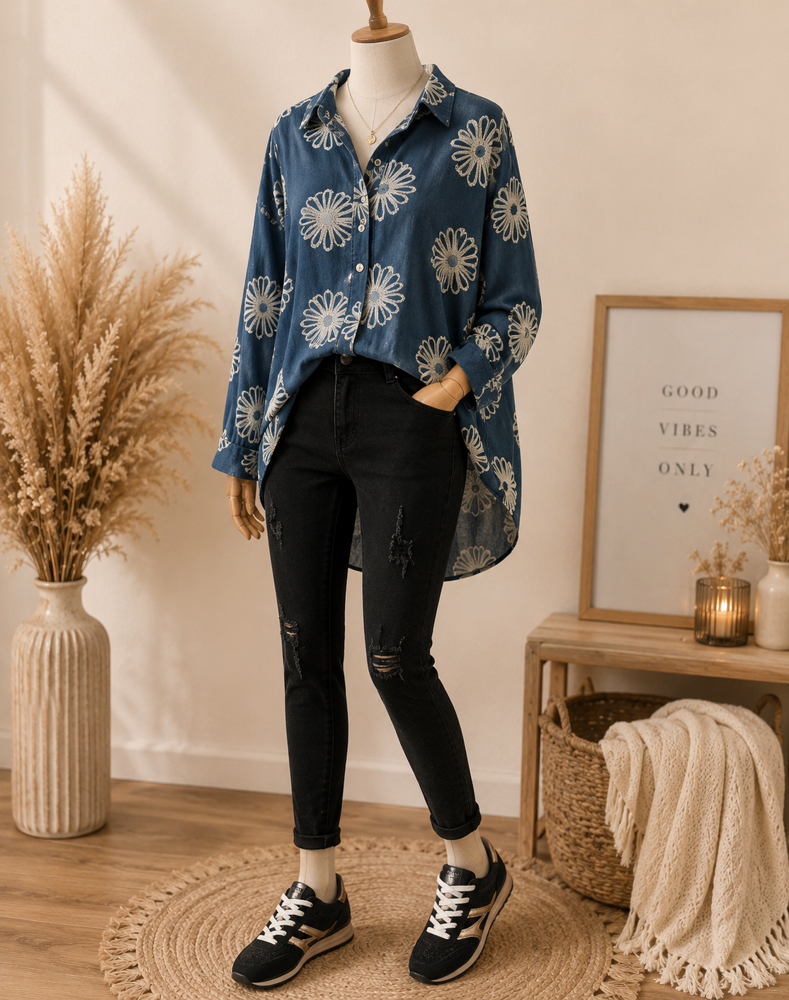 Chemise fleur brodé