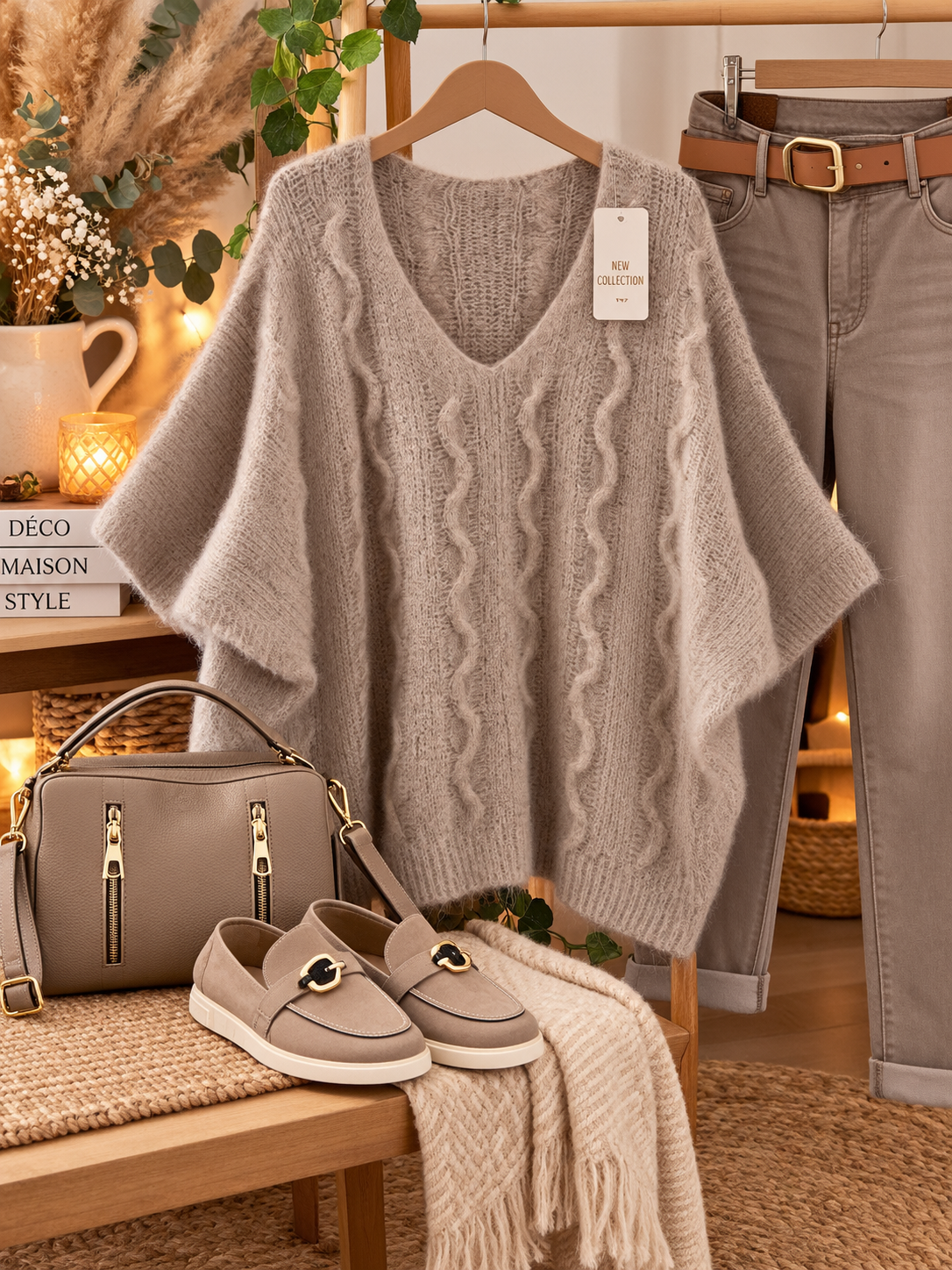 Pull sans manches torsadée taupe