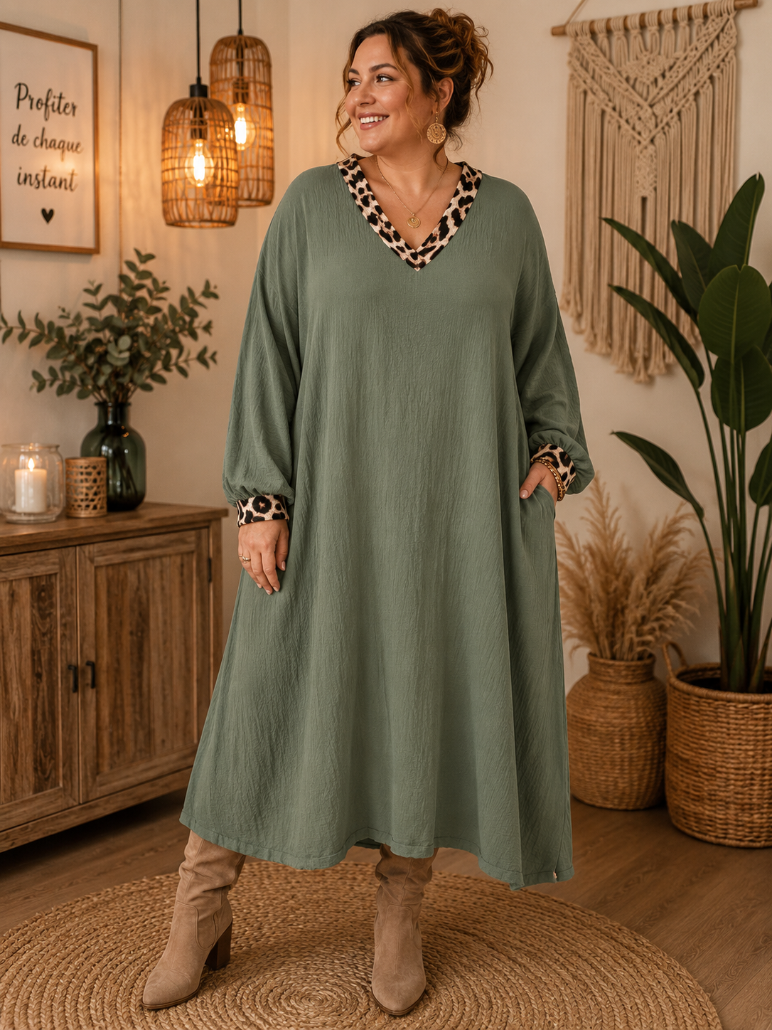 Robe kaki léopard