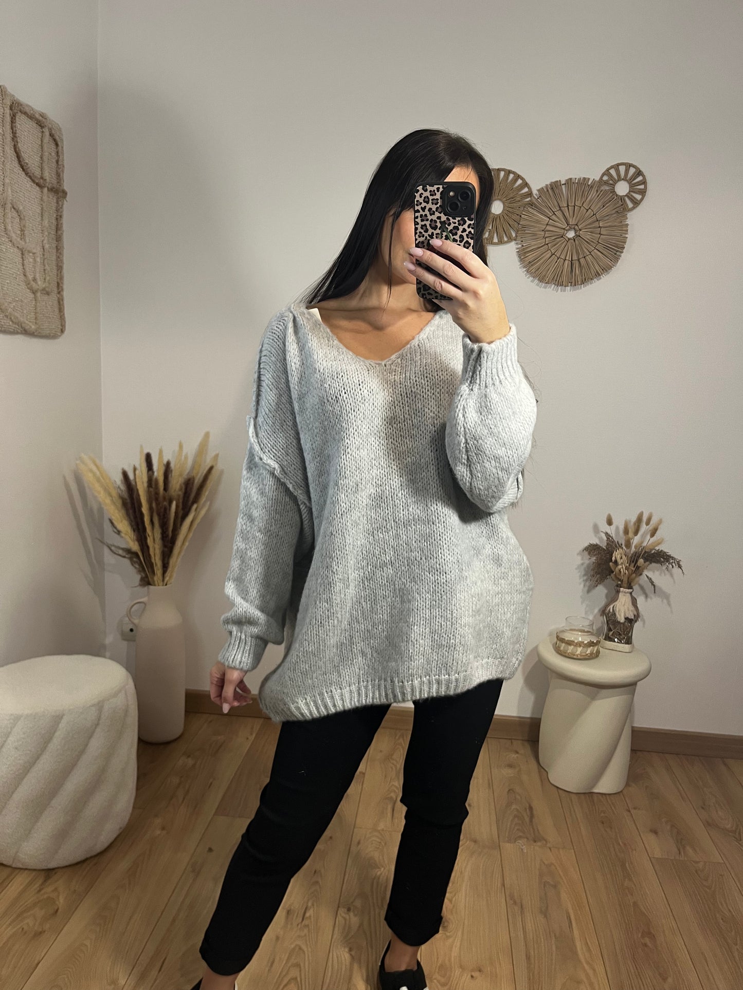 Pull oversize gris