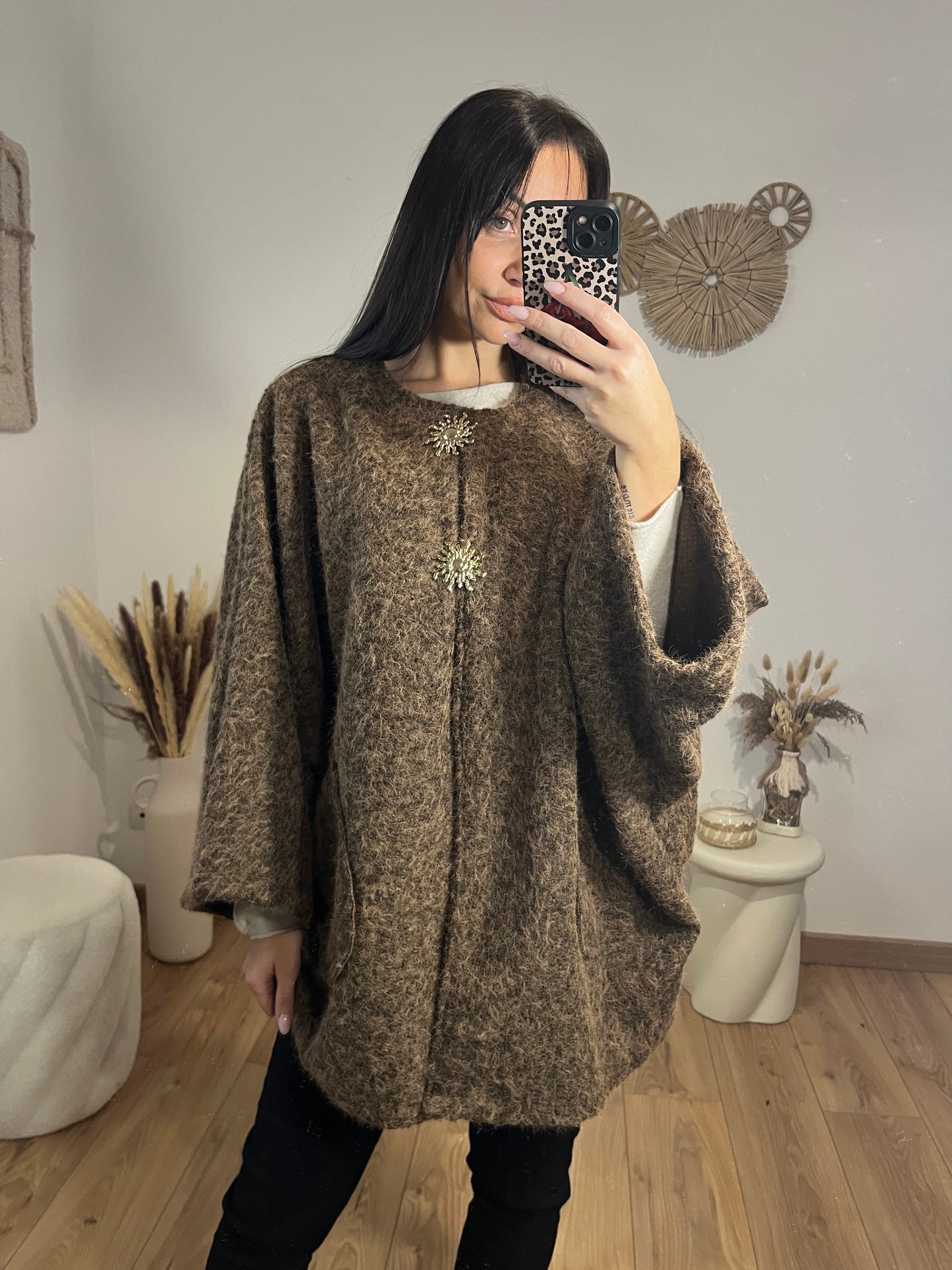 Veste feutrine marron broche