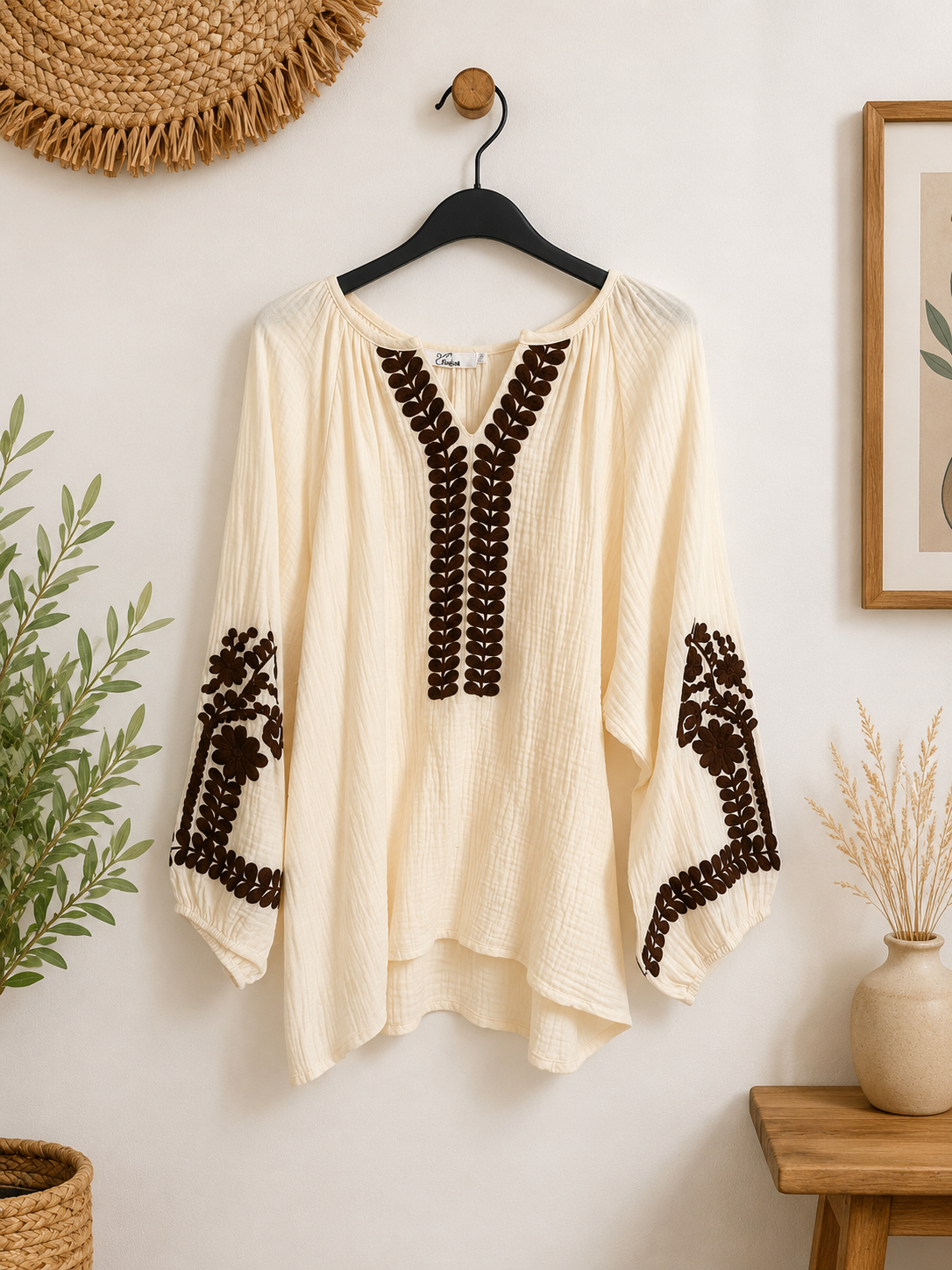 Blouse brodé Crème