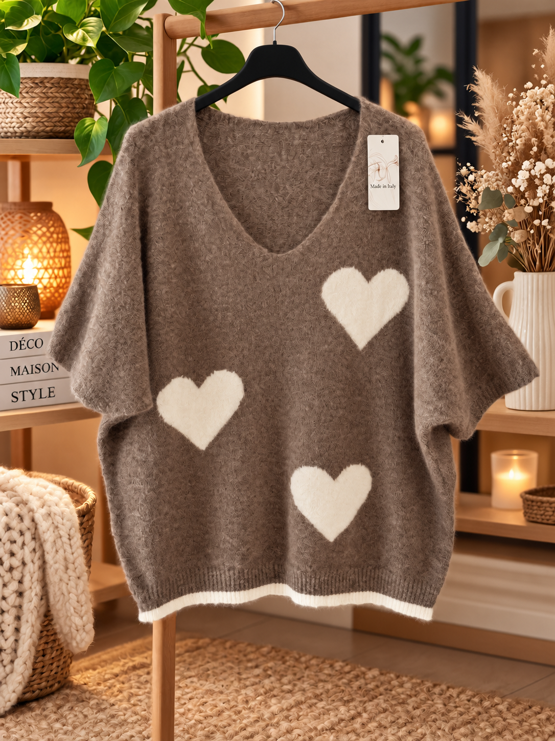 Pull sans manches cœur taupe