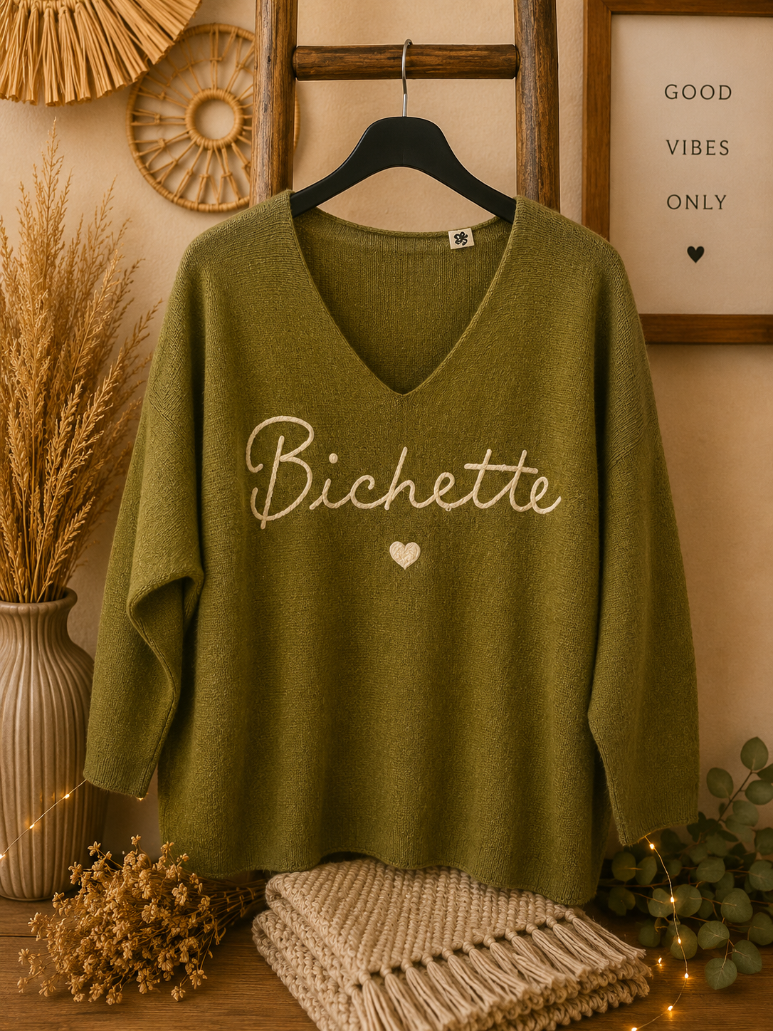 Pull Bichette vert olive
