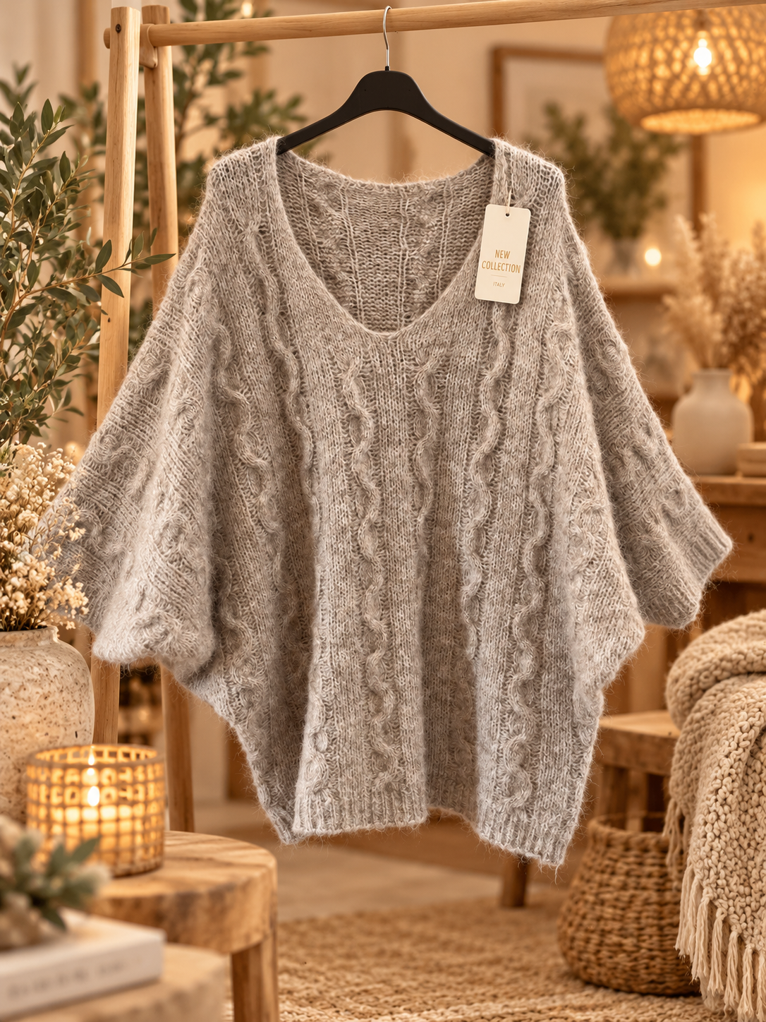 Pull sans manches torsadée taupe