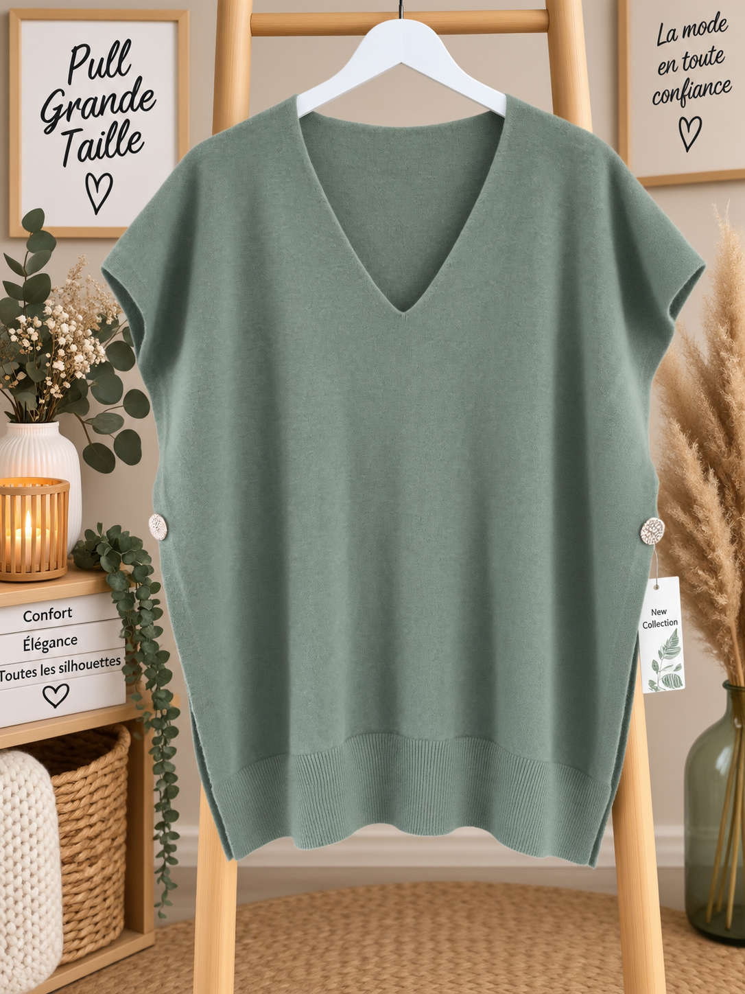 Pull sans manche curvy kaki