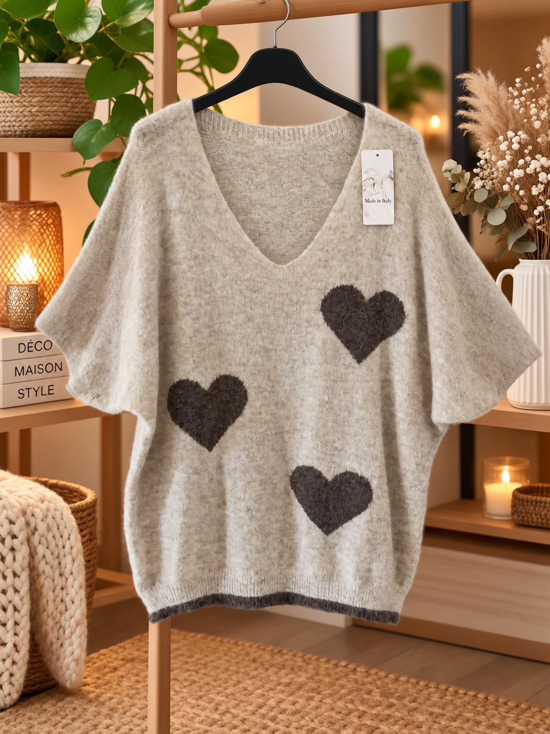 Pull sans manches cœur écru