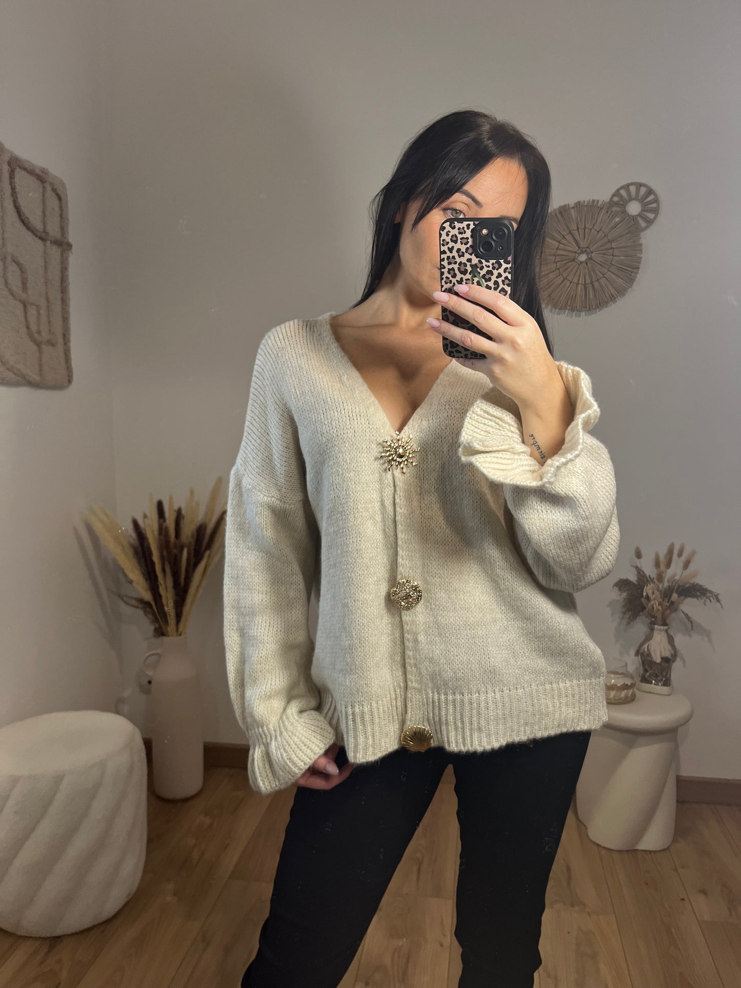 Gilet beige broche