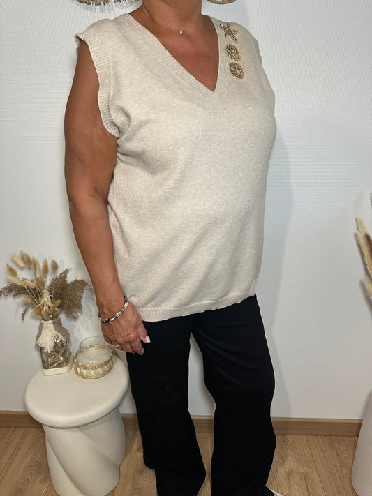 Pull sans manche beige