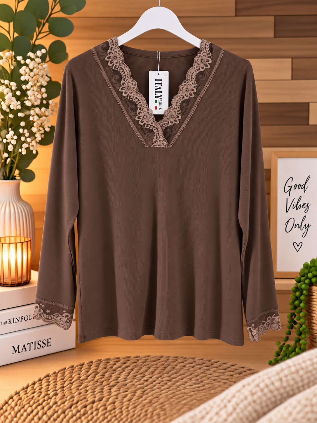Top dentelle marron