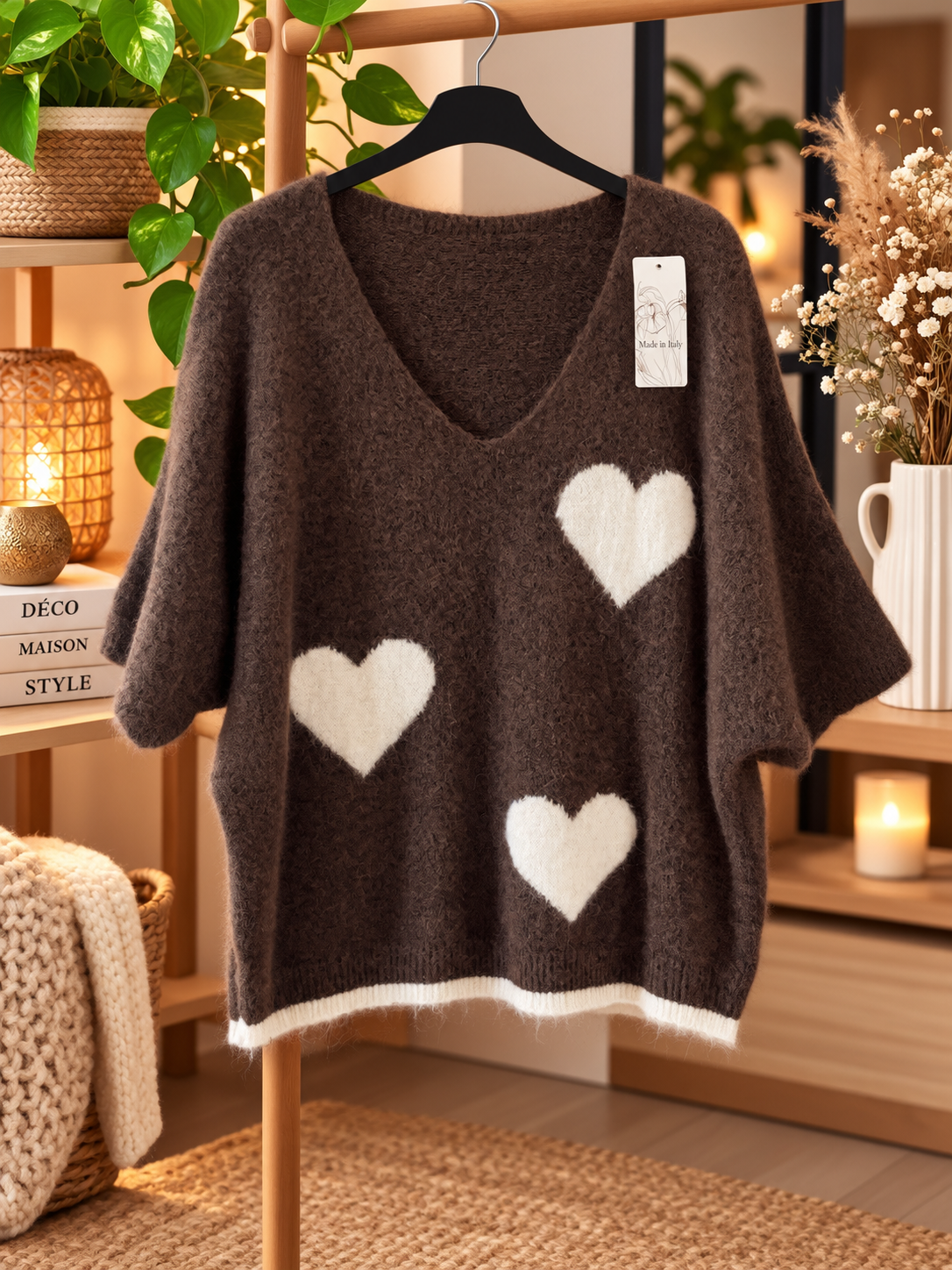 Pull sans manches cœur marron