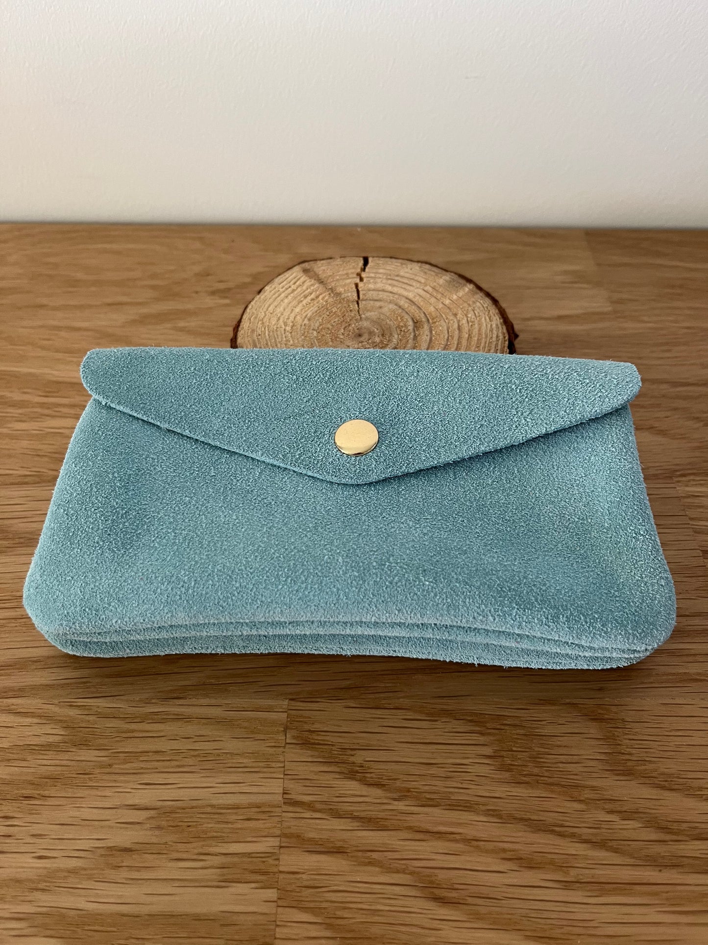 Porte monnaie cuir bleu pastel