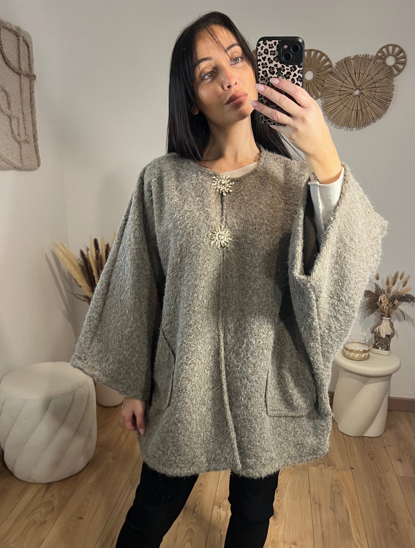 Veste feutrine taupe broche