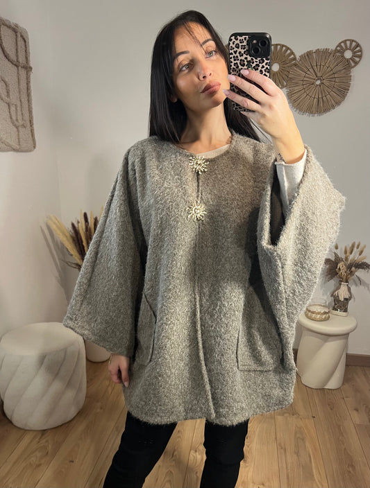 Veste feutrine taupe broche